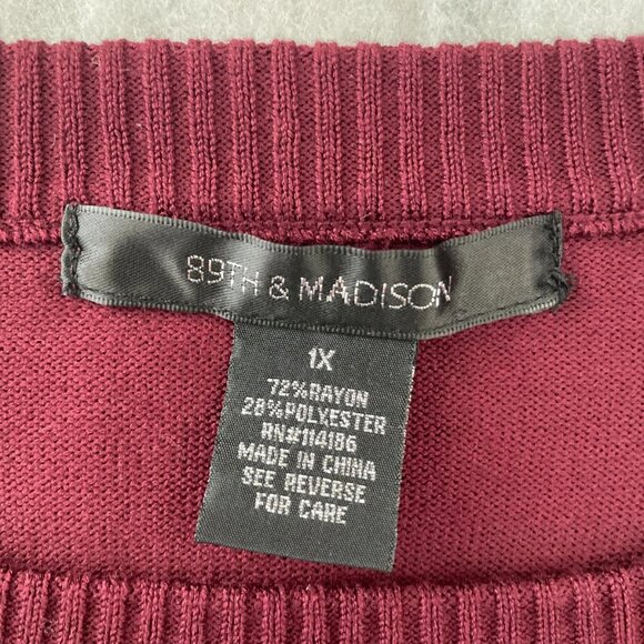 NWT 89th & Madison Womens Burgundy Red 3/4 Sleeve Striped Pullover Sweater Sz 1X - Picture 3 of 8